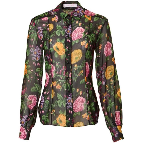 Carolina Herrera Floral Sheer Blouse Black - Picture 3 of 9